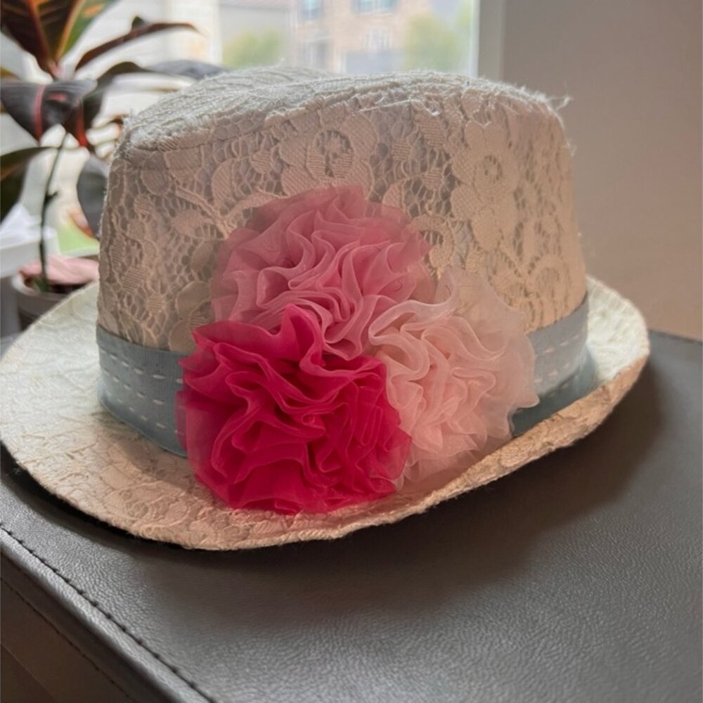 Little Maven Tori Spelling Toddler Girls Ivory‎ Lace Fedora Pink Flowers 2-3Y